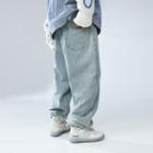 Lettering Print Wide Leg Washed Jeans