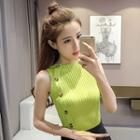 Sleeveless Buttoned Rib Knit Top