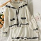 Set: Striped Sailor-collar Crop Knit Top + Mini Pencil Skirt