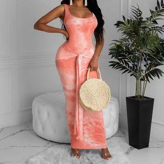 Tie-dyed Maxi Sheath Tank Dress
