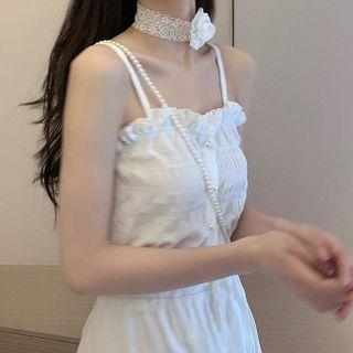 Set: Frill Trim Camisole Top + Floral Lace Choker