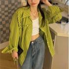 Long-sleeve Striped Shirt Avocado Green - One Size