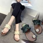 Ruffled Strap Rhinestone Flip-flops