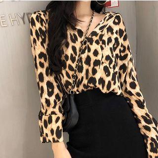 Leopard Print Shirt / Midi Knit Skirt