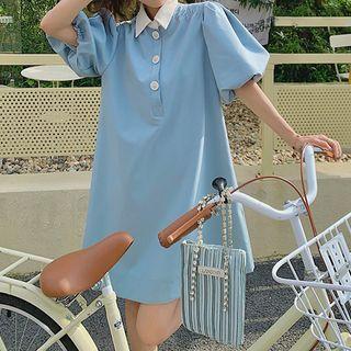 Puff-sleeve Plain Polo Dress