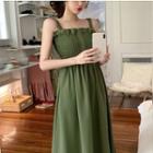 Plain Sleeveless Chiffon Mini Dress Green - One Size
