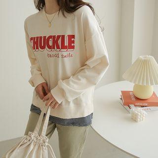 Letter-printed Striped-hem Boxy Pullover