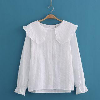 Lapel Plain Long Sleeve Shirt With Single Breasted As Shown In Figure - One Size
