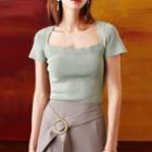Square Neck Short-sleeve Knit Top