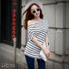 Asymmetric Off-shoulder Striped Top