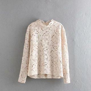 Long-sleeve Lace Plain Top