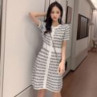 Short-sleeve Patterned Midi Knit Dress