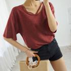 Strappy Scoop-neck Linen T-shirt