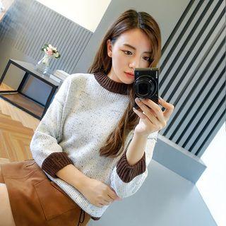 3/4-sleeve Color Block Sweater