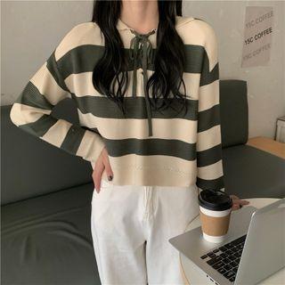 Tie-neck Striped Sweater