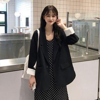 Plain Loose-fit Blazer / Dotted Sleeveless Dress