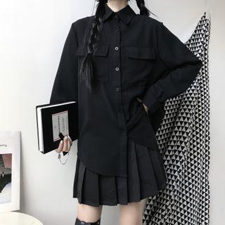 Plain Shirt / Pleated Mini A-line Skirt