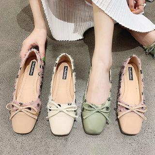 Square-toe Dotted Furry Trim Panel Flats