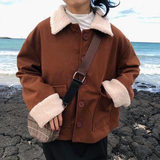 Furry Trim Jacket As Shown In Figure - One Size