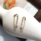 Faux Pearl Alloy Safety Pin Earring 1 Pair - Earrings - One Size