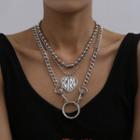 Alloy Heart Pendant Layered Choker Necklace 0399 - Silver - One Size