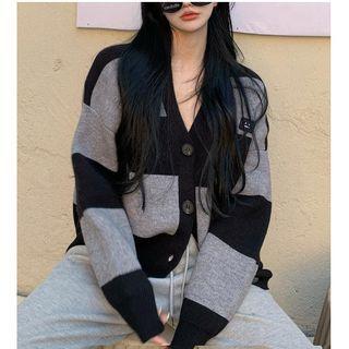 Striped Cardigan Gray & Black - One Size