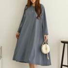 Round-neck Pleated-panel Midi Dress
