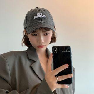 Lettering Embroidered Baseball Cap Black - M