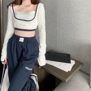 Mock Two-piece Cropped T-shirt / Sweatpants
