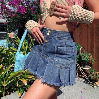 Fluffy-trim Mini Pleat Skirt