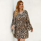 Bell-sleeve Leopard Print A-line Dress