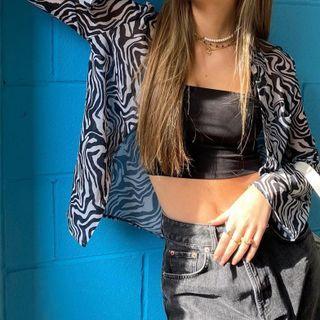 Zebra Pattern Sheer Long-sleeve Shirt