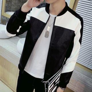 Two Tone Faux Leather Bomber Jacket
