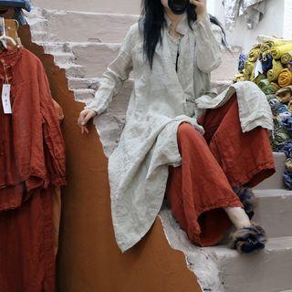 Linen Button Jacket Beige - One Size