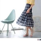 High-waist Plaid Ruffle Midi Skirt