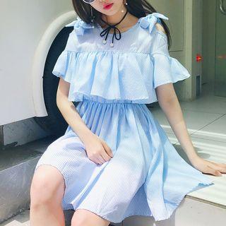 Flounced Shoulder-cutout Short-sleeve A-line Dress