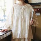 Embroidered Blouse Without Fake Collar - Beige - One Size