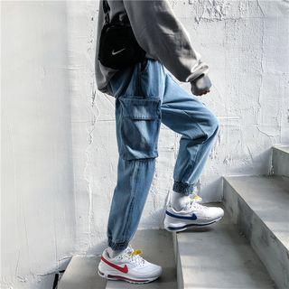 Drawstring Waist Jeans With Cargo Pockets