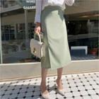 Band-waist Slit-side Skirt Green - One Size