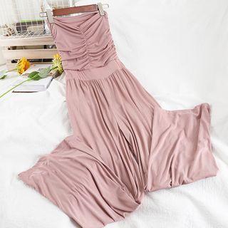 Crinkled Wide-leg Tube Jumpsuit