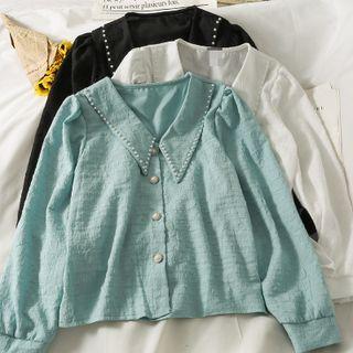 Embossed Pearl-trim Loose Shirt