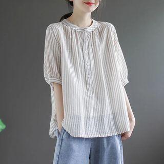 Puff-sleeve Striped Tunic Shirt