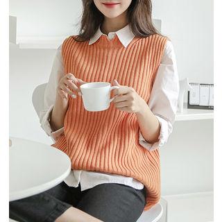 Slit-back Ribbed Knit Vest