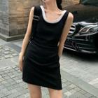 Mock Two-piece Sleeveless Mini Bodycon Dress Black - One Size