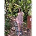 Irregular Layered Mini A-line Dress Pink - One Size