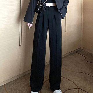 Long-sleeve Crop Cardigan / Long-sleeve Plain Top / High-waist Wide-leg Pants