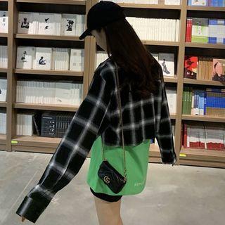 Long-sleeve Letter Cropped Plaid Shirt