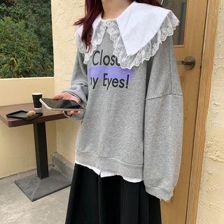 Peter Pan Lace Collar Blouse / Lettering Long-sleeve Hoodies