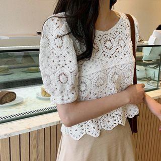 Puff-sleeve Crochet Cropped Top