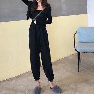 Camisole + Lightweight Open-front Cardigan / Elastic Waist Harem Pants